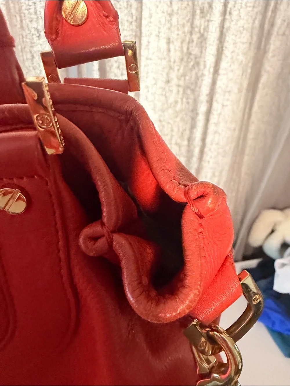 Tory Burch Red Leather Shoulder Bag with Logo Medallion